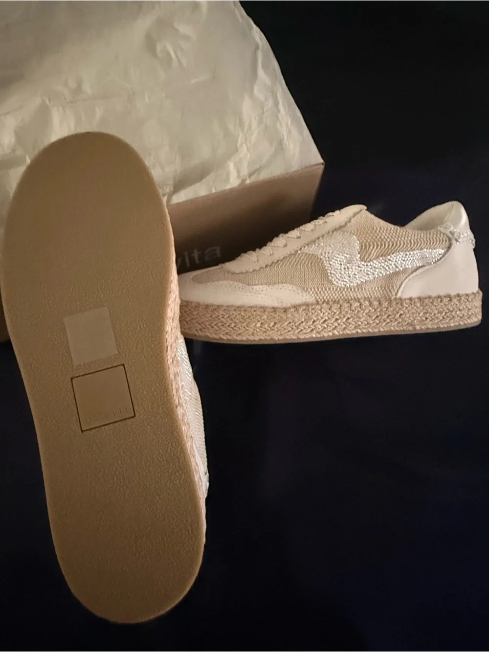 Dolce Vita Cream Beaded Woven Espadrille Platform Sneakers